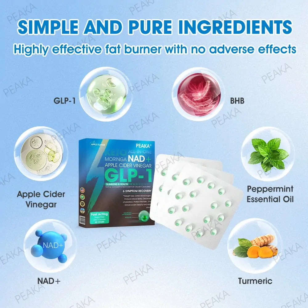 [Official Authorized Store] PEAKA® GLP-1 Slimming & Health Ultra Concentrated Essence Liquid Pearls - NAD+ Moringa & ACV (✅speedy, long-lasting, addressing diabetes, obesity, and cardiovascular diseases)